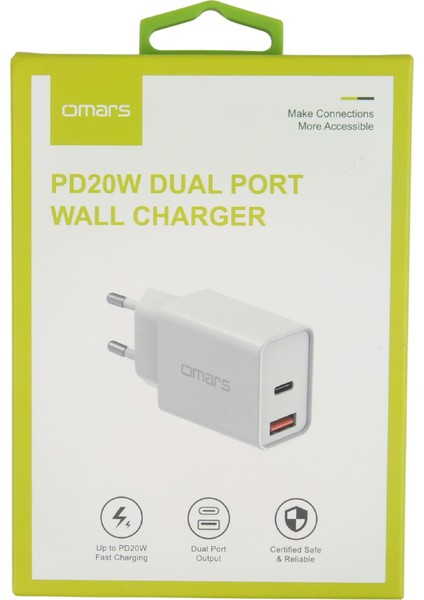 20W Pd Çift Portlu Usb-C & Usb-A Hızlı Şarj Cihazı