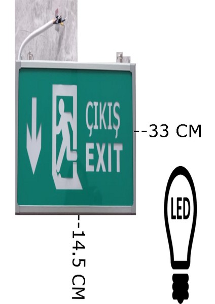 CT-9167 3 Watt Acil Çıkış Exıt Levhası (Aşağı) Ledli Şarjlı