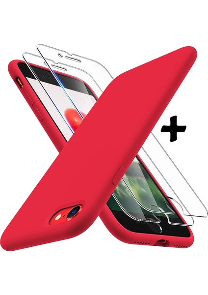 Apple iPhone 7 - 8 - Se Uyumlu Kılıf Silikon + 9h Tempereli Nano Cam 2'li Set Ekran Camı