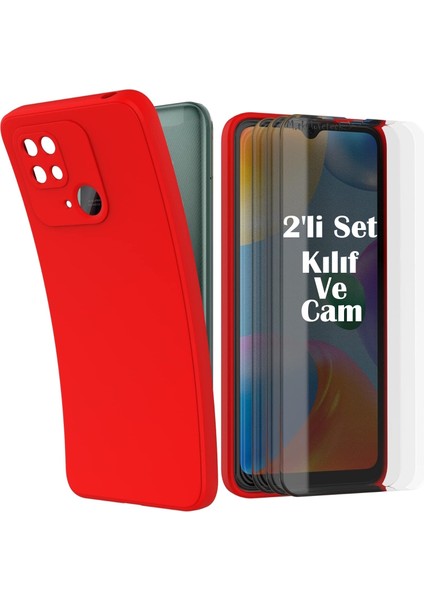 Xiaomi Poco C40 - Redmi 10C Uyumlu Kılıf Silikon + 9h Tempereli Nano Cam 2'li Set Ekran Camı