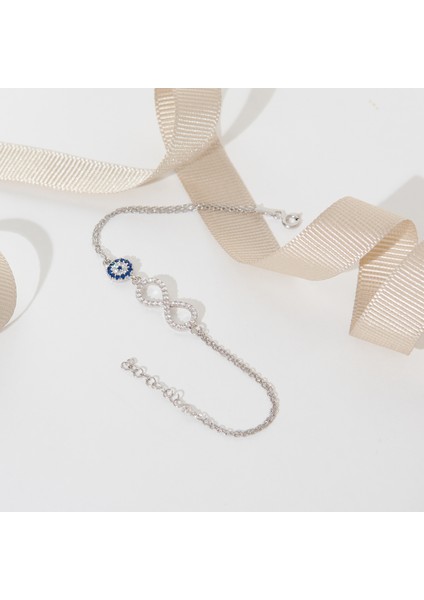 Nazar Boncuklu Sonsuzluk Gümüş Bileklik