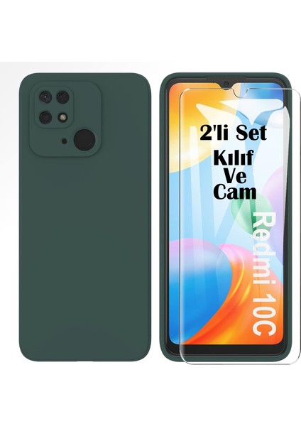 MTK Moveteck Xiaomi Poco C40 - Redmi 10C Uyumlu Kılıf Silikon + 9h Tempereli Nano Cam 2'li Set Ekran Camı