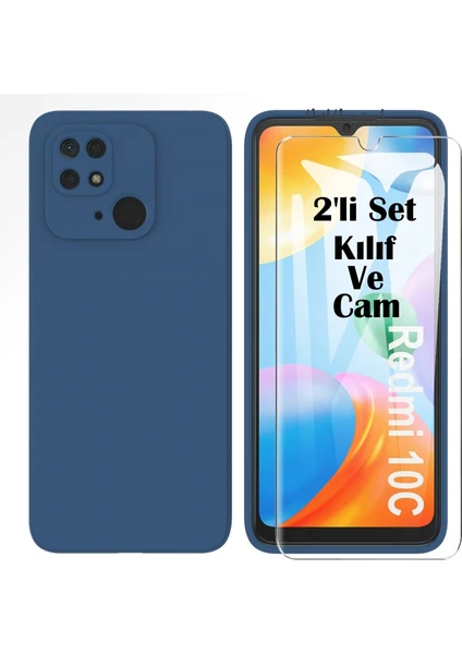 MTK Moveteck Xiaomi Poco C40 - Redmi 10C Uyumlu Kılıf Silikon + 9h Tempereli Nano Cam 2'li Set Ekran Camı