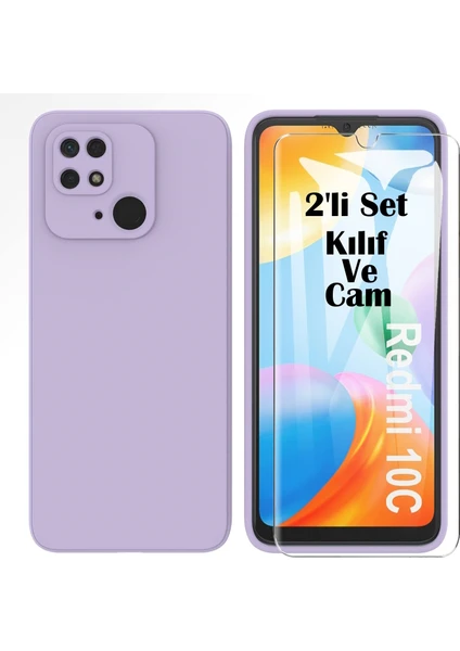 MTK Moveteck Xiaomi Poco C40 - Redmi 10C Uyumlu Kılıf Silikon + 9h Tempereli Nano Cam 2'li Set Ekran Camı