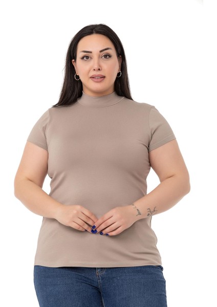 Büyük Beden Yarım Balıkçı Kısa Kollu Viskon Vizon Body