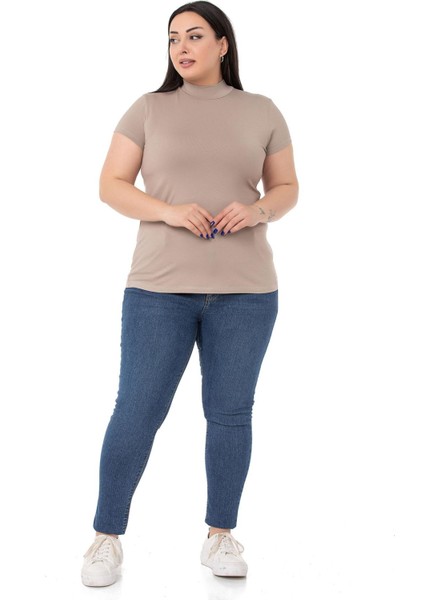 Büyük Beden Yarım Balıkçı Kısa Kollu Viskon Vizon Body