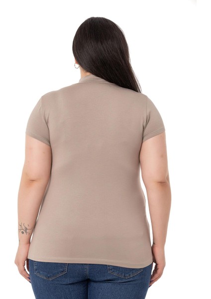 Büyük Beden Yarım Balıkçı Kısa Kollu Viskon Vizon Body