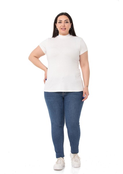 Büyük Beden Yarım Balıkçı Kısa Kollu Viskon Ekru Body fiyatları