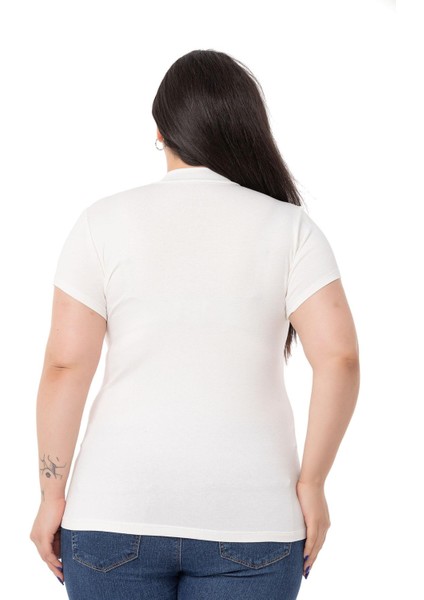 Büyük Beden Yarım Balıkçı Kısa Kollu Viskon Ekru Body modelleri