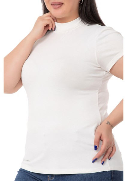 Büyük Beden Yarım Balıkçı Kısa Kollu Viskon Ekru Body fırsatları