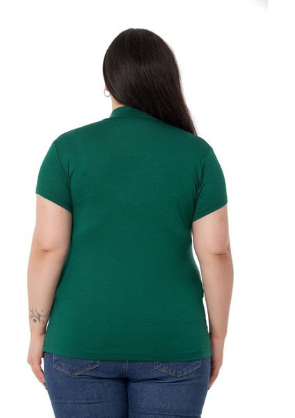 Büyük Beden Yarım Balıkçı Kısa Kollu Viskon Zümrüt Body
