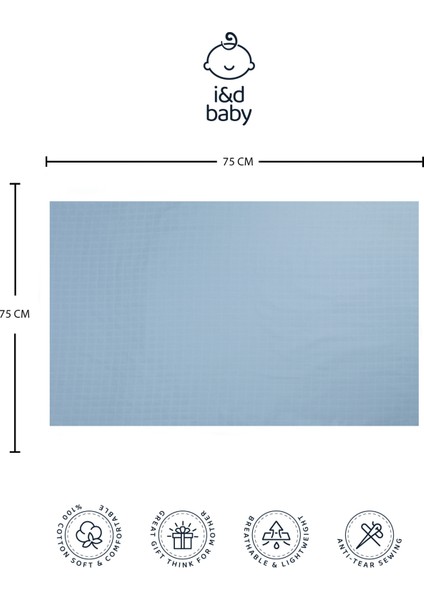 1 Adet Mavi Renk 75X75 cm %100 Pamuk Tek Katlı Müslin Kumaş Bebek Örtüsü.