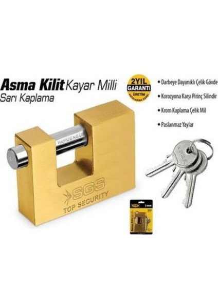 Asma Kilit Kayar Milli Sarı Kaplama 70MM fiyatları