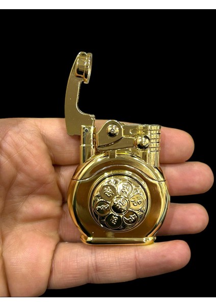 Sarı Yuvarlak Ortası Dönen Pürmüzlü Gazlı Metal Çakmak 109452