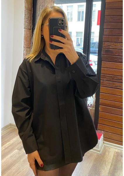 Oversize Gizli Düğme Gömlek