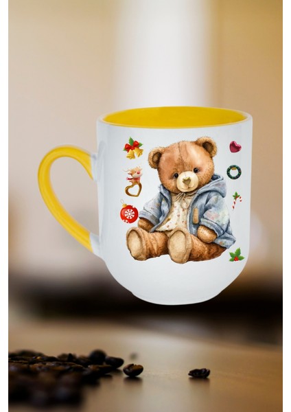 Yeni Yıl Oyuncak Ayı Teddy Bear Baskılı Içi Sarı Lüx Kupa Bardak Porselen Çay Kahve Fincanı fiyatları