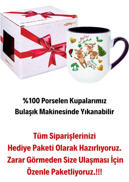 Yılbaşı Geyikli Kurabiye Baskılı Içi Siyah Lüx Kupa Bardak Porselen Çay Kahve Fincanı modelleri
