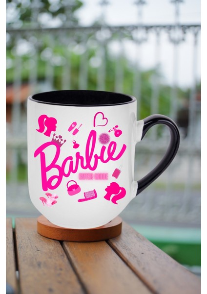 Enter Mode Barbie Baskılı Içi Siyah Lüx Kupa Bardak Porselen Çay Kahve Fincanı
