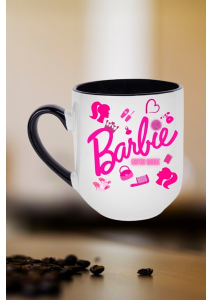 Enter Mode Barbie Baskılı Içi Siyah Lüx Kupa Bardak Porselen Çay Kahve Fincanı
