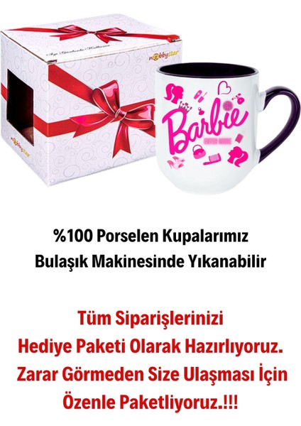 Enter Mode Barbie Baskılı Içi Siyah Lüx Kupa Bardak Porselen Çay Kahve Fincanı