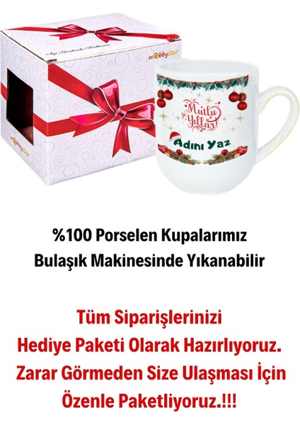 Kişiye Özel Yılbaşı Isim Baskılı Lüx Kupa Bardak Porselen Çay Kahve Fincanı