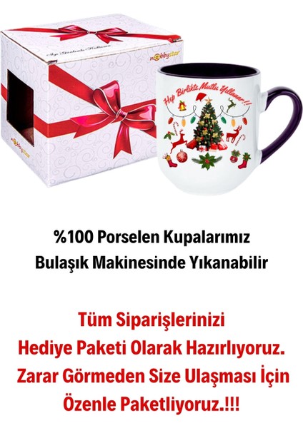Yılbaşı Mutlu Yıllar Baskılı Içi Siyah Lüx Kupa Bardak Porselen Çay Kahve Fincanı