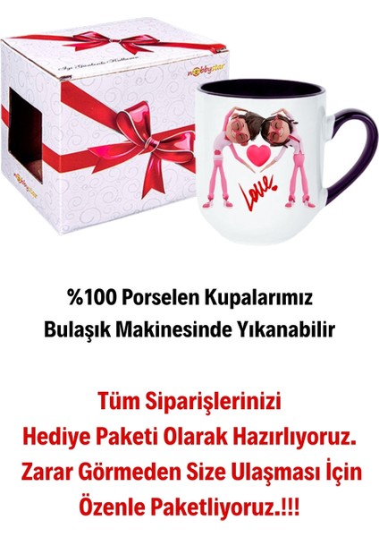 Mutlu Çiftler Love Baskılı Hediye Içi Siyah Lüx Kupa Bardak Porselen Çay Kahve Fincanı