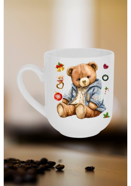Yeni Yıl Oyuncak Ayı Teddy Bear Baskılı Lüx Kupa Bardak Porselen Çay Kahve Fincanı fiyatları