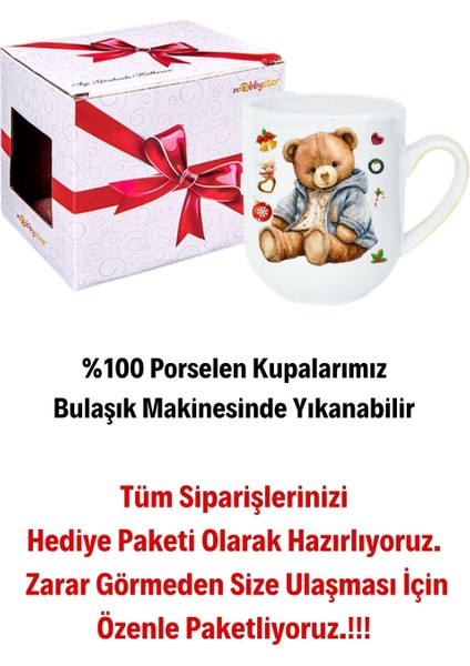 Yeni Yıl Oyuncak Ayı Teddy Bear Baskılı Lüx Kupa Bardak Porselen Çay Kahve Fincanı modelleri