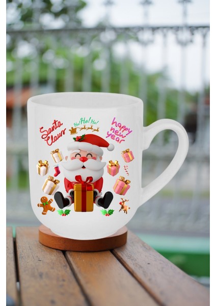 Noel Baba Happy Christmas Baskılı Lüx Kupa Bardak Porselen Çay Kahve Fincanı