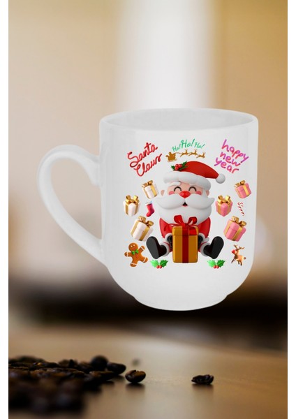 Noel Baba Happy Christmas Baskılı Lüx Kupa Bardak Porselen Çay Kahve Fincanı