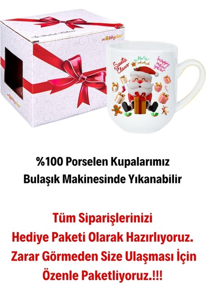 Noel Baba Happy Christmas Baskılı Lüx Kupa Bardak Porselen Çay Kahve Fincanı