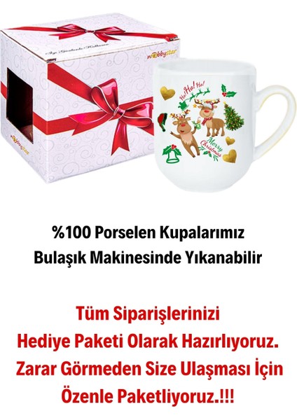 Yılbaşı Geyikli Kurabiye Baskılı Lüx Kupa Bardak Porselen Çay Kahve Fincanı