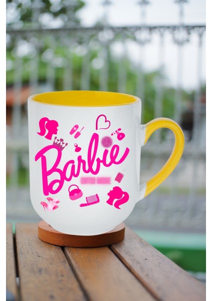 Enter Mode Barbie Baskılı Içi Sarı Lüx Kupa Bardak Porselen Çay Kahve Fincanı