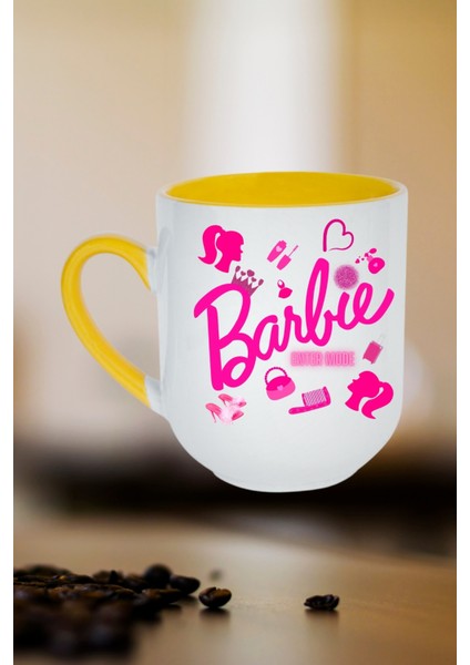 Enter Mode Barbie Baskılı Içi Sarı Lüx Kupa Bardak Porselen Çay Kahve Fincanı
