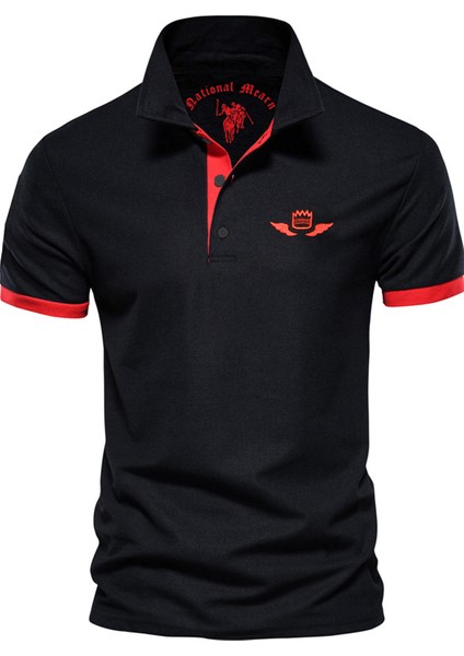 De Plein Poseidon Polyester Training Siyah Polo Yaka  Erkek T-shirt