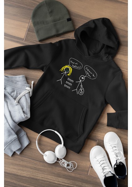 Unisex Siyah Oversize Lvbel C5 Doğuştan Beri Haklıyım Tmm Baskılı Kalın Pamuklu Hoodie
