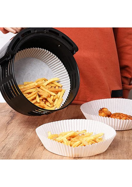 200 Adet Hava Fritöz Parşömen Kağıt Gömlekleri Yapışmaz Tek Kullanımlık Gömlekler, Delikli Yuvarlak Parşömen Kağıdı (Kahverengi) (Yurt Dışından)