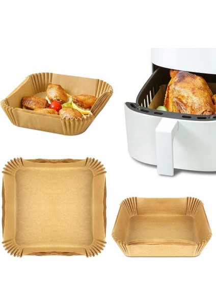 100 Adet Hava Fritöz Kağıt Astarı, Yapışmaz Tek Kullanımlık Hava Fritöz Gömlekleri, Kare Kağıt, Pişirme Için Parşömen Kağıdı (Yurt Dışından)