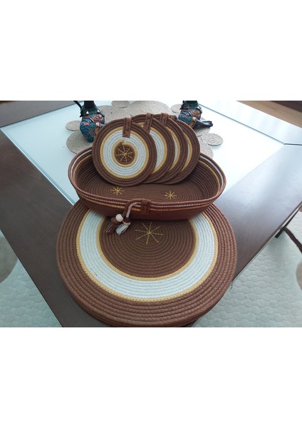 4kişilik 9 Parça Amerikan Servis Supla Takımı Tabak Altlığı Bardak Altlığı Sepet Hasır Mutfak Sunum