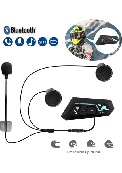 Motorsiklet Interkom Bluetooth 5.0 Motorsiklet Intercom Tüm Kasklarla Uyumlu Intercom Mikrofonlu Bluetooth Intercom Dinleme Konuşma Su Geçirmez Intercom