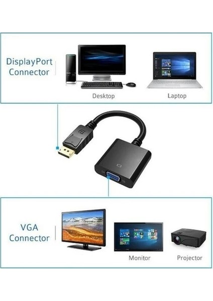 Displayport To VGA Çevirici Dönüştürücü Adaptör