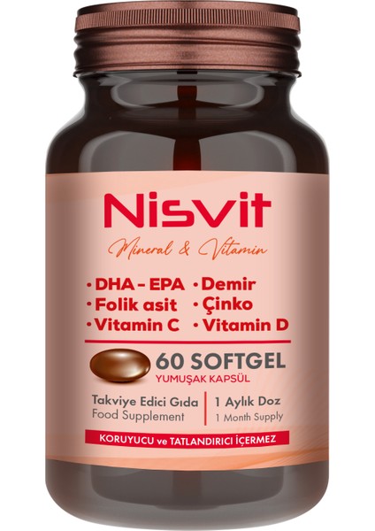 Omega 3, Epa - Dha, Demir, Folik Asit, Vitamin B, C, D, E, Çinko, Iyot Içeren Multivitamin