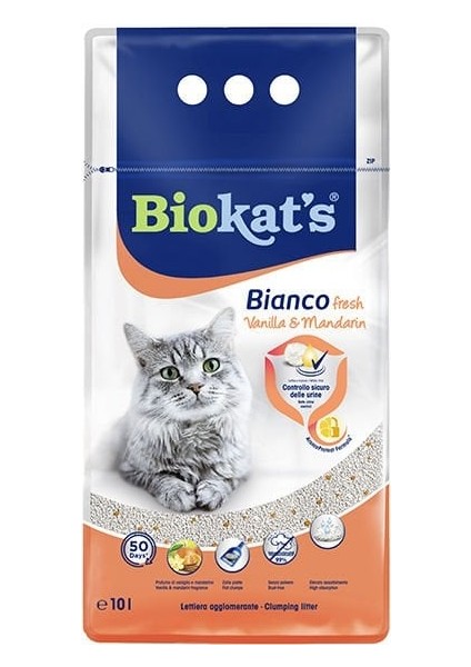 Bianco Fresh Vanilya ve Mandalina Kokulu Topaklanan Doğal Kedi Kumu 10 Lt