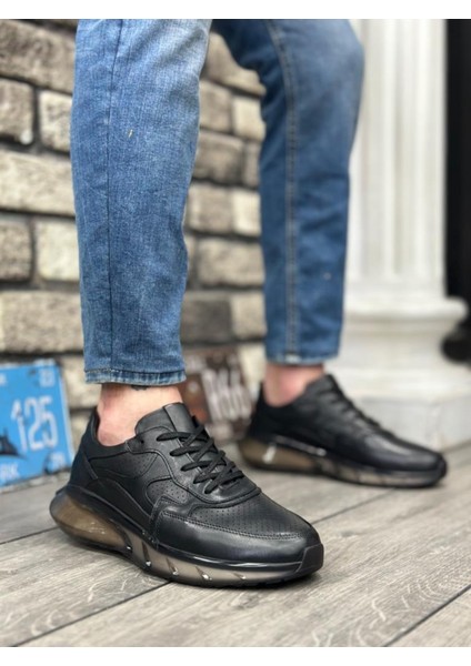 BA0324 Içi Dışı Deri Rahat Taban Siyah Sneakers Casual Erkek Ayakkabı