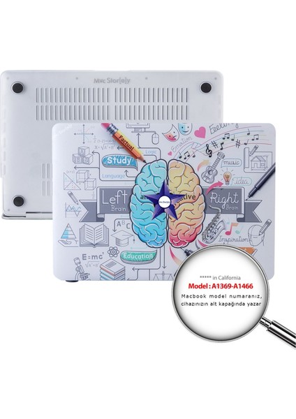 Macbook Air Kılıf 13 inç Beyin Desenli Brain (Eski USB'li Model 2010-2017) A1369 A1466 ile Uyumlu