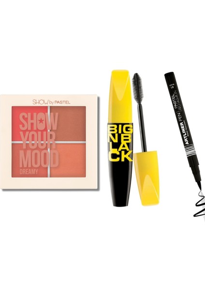 Artliner Pen - Artliner Kalem 01 Black + Allık Seti 442 Dreamy + Big N Black Mascara