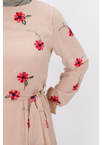3038 Nakış Modelli Şifon Kumaş Elbise fiyatları
