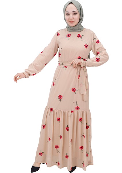 3038 Nakış Modelli Şifon Kumaş Elbise indirimleri