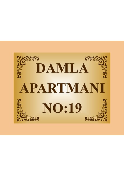Apartman Isim Tabelası , Apartman Tabelası Apartman Girişi Isimliği ,(Gold Parlak Aliminyum Levhaya Kahverengi Yazı Baskılı)